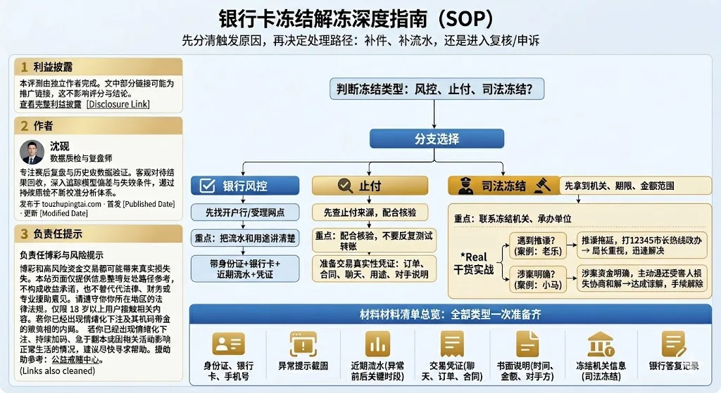 银行卡冻结怎么解冻：按银行风控、止付、司法冻结分别处理的流程