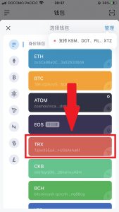 TRON 钱包中选择 TRX 网络以查看 TRC20 USDT 收款地址