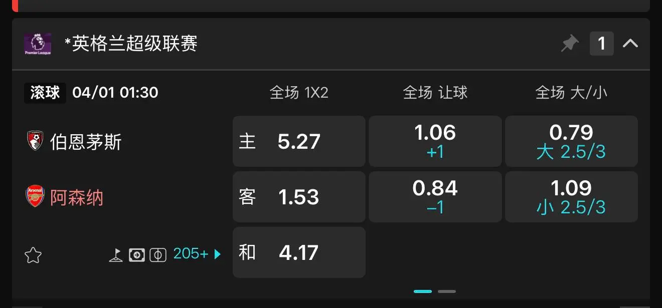 IM体育一级联赛滚球赔率示例