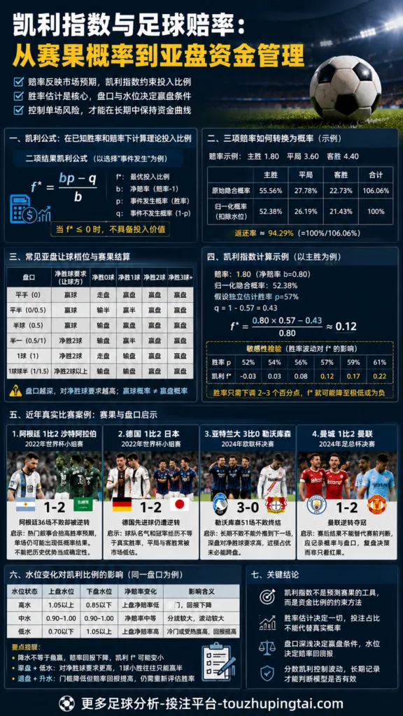 凯利指数与足球赔率：从赛果概率到亚盘资金管理