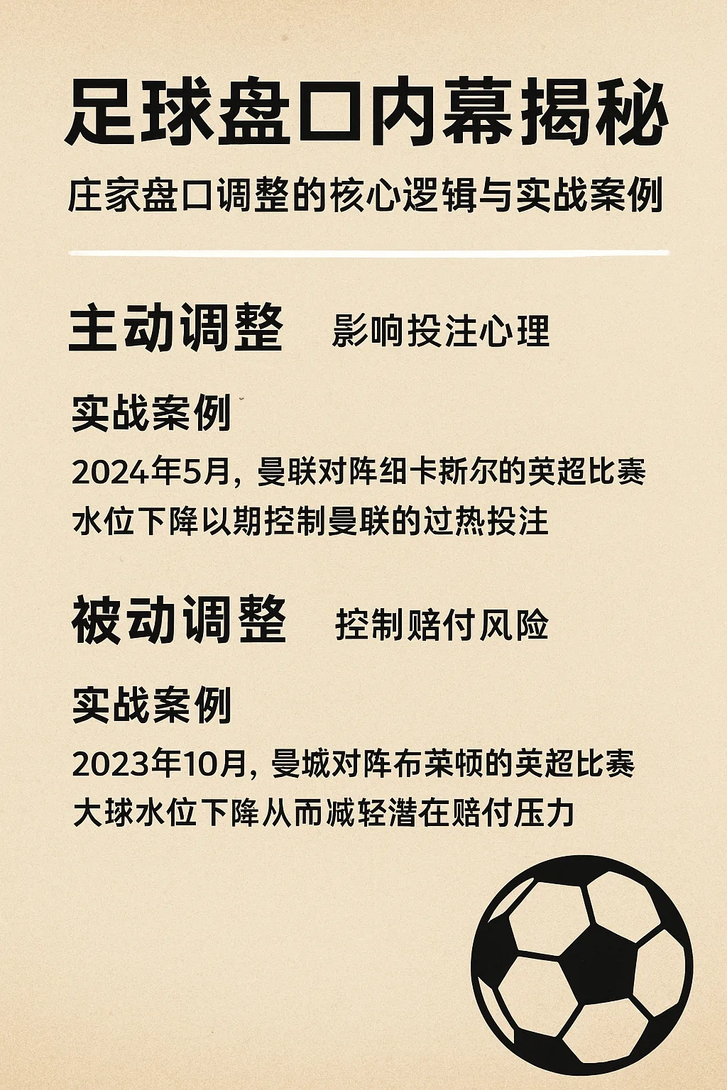 足球盘口内幕揭秘:庄家盘口调整的核心逻辑与实战案例 1 足球盘口内幕揭秘:庄家盘口调整的核心逻辑与实战案例