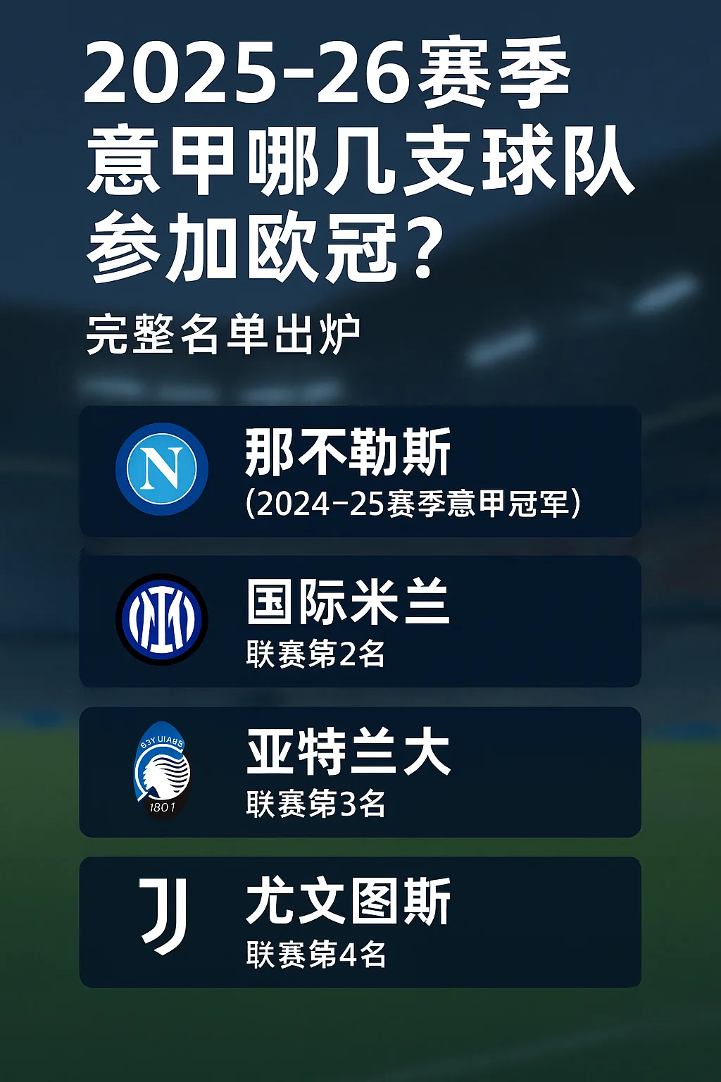 2025-26赛季意甲哪几支球队参加欧冠？完整名单出炉