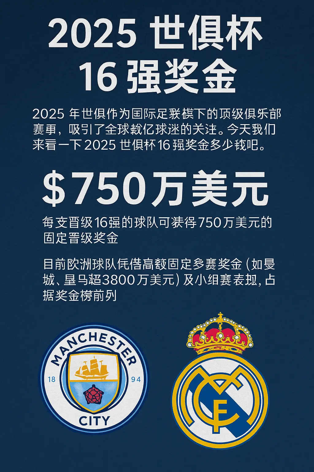 2025世俱杯16强奖金详解：晋级一轮再赚750万美元！