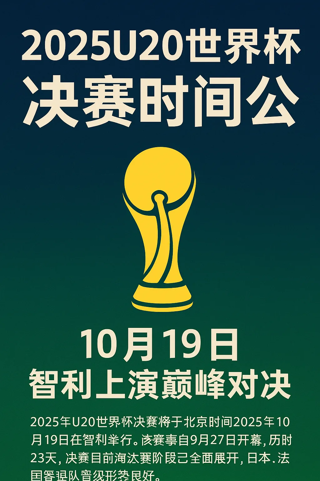 2025U20世界杯决赛时间公布:10月19日智利上演巅峰对决