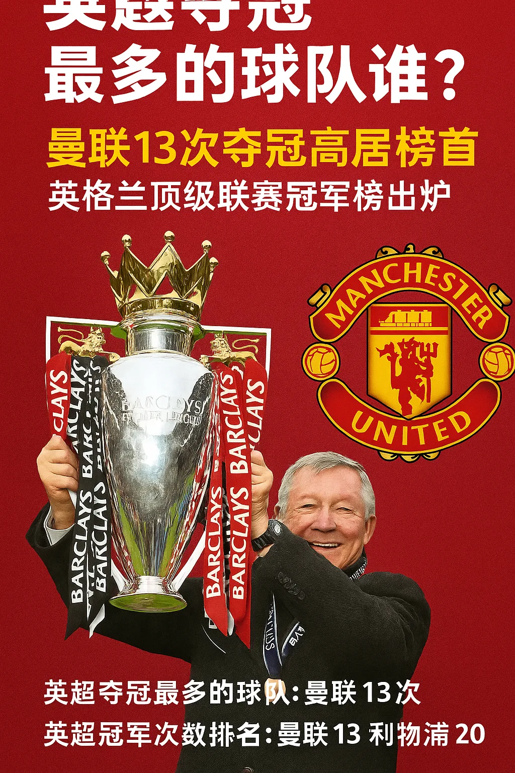 英超夺冠最多的球队是谁？曼联夺冠次数排名第一，英格兰顶级联赛历史总冠军数出炉
