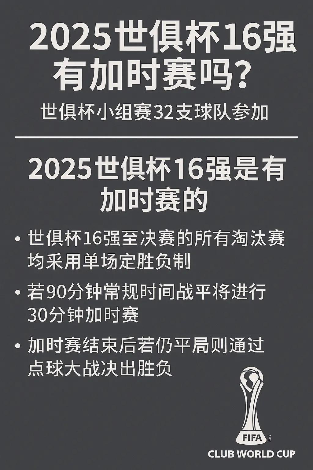 2025世俱杯16强赛是否有加时赛？最新规则详解