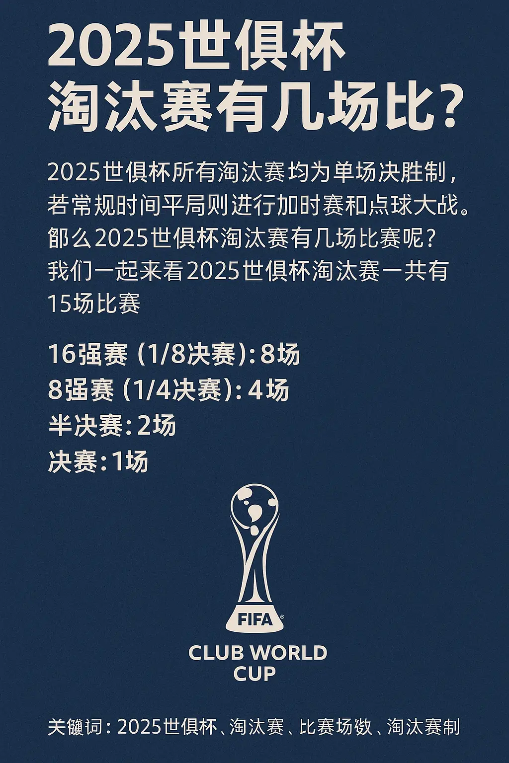 2025世俱杯淘汰赛有几场比赛？附详细赛程安排与规则说明