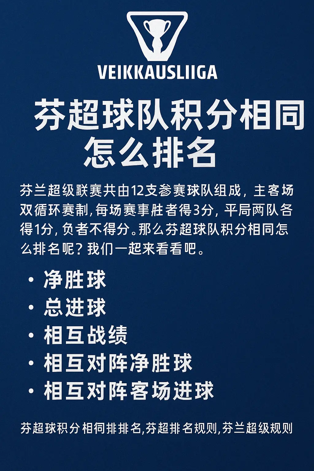 芬超球队积分相同怎么排名？附芬兰超级联赛最新排名规则详解