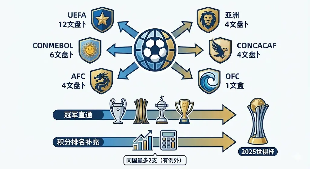 2025世俱杯32强席位如何分配？冠军直通与积分排名双轨制详解