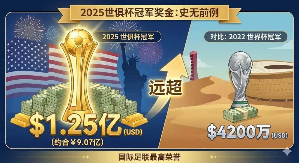 2025世俱杯冠军奖金揭秘：狂揽1.25亿美元，远超世界杯！