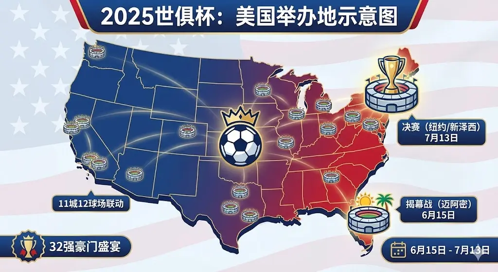 2025世俱杯举办地揭晓：美国承办首届32强豪门盛宴，决赛锁定纽约