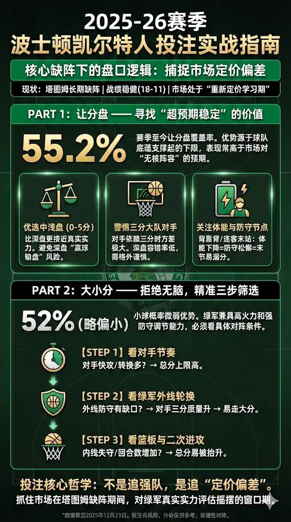 2025-26 波士顿凯尔特人投注指南：让分盘与大小分的实战逻辑
