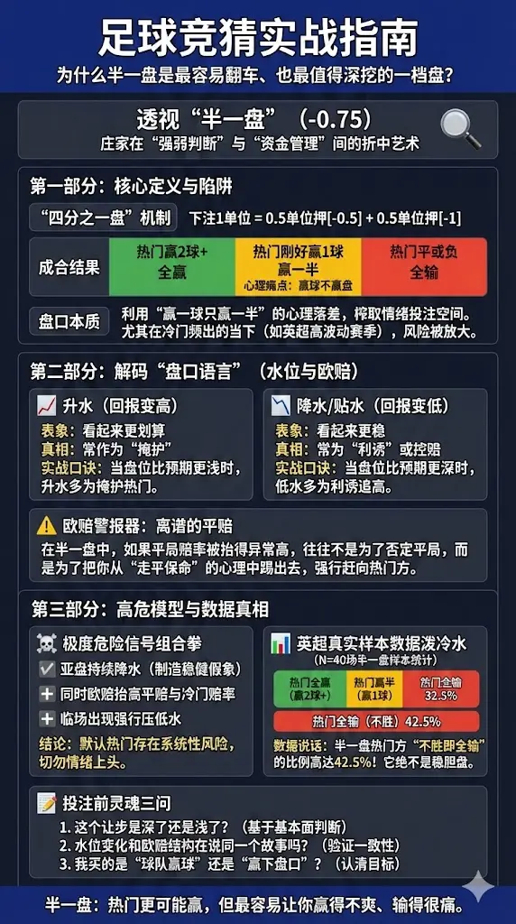半一盘（-0.75）怎么分析？冷门频出时的亚洲盘口升降水与欧赔联动实战指南