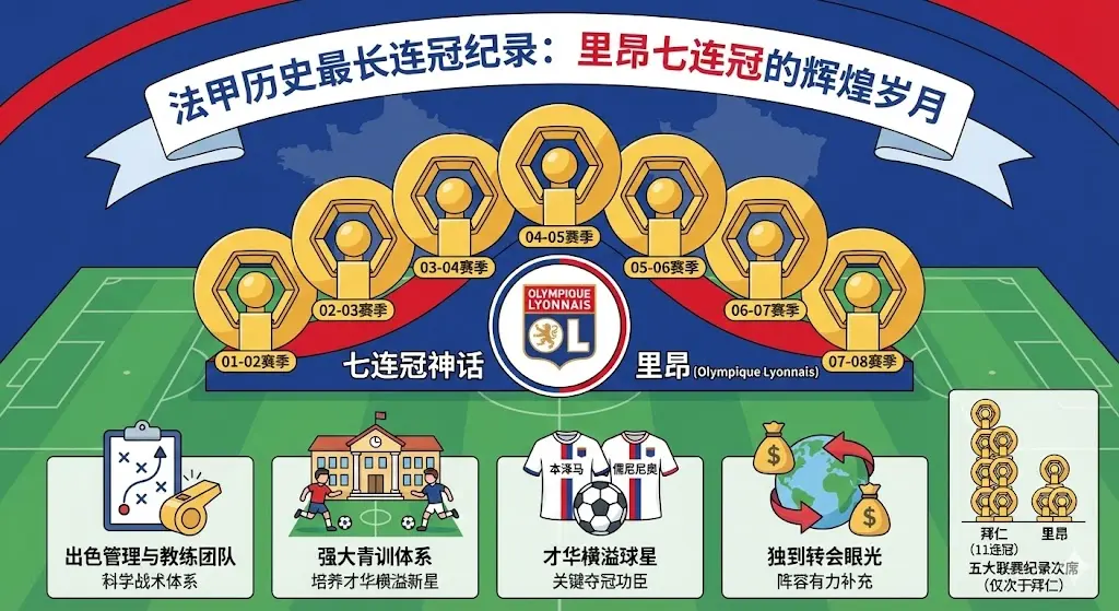 法甲历史最长连冠纪录：里昂七连冠的辉煌岁月