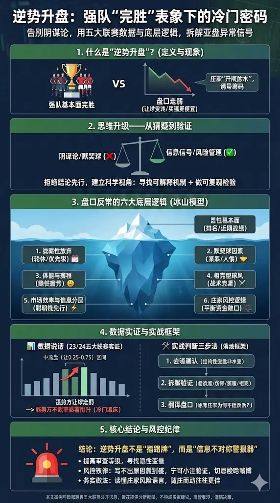 逆势升盘怎么判断？亚盘让球从强转弱的底层逻辑、数据验证与真赛案例