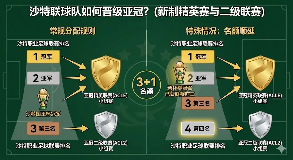 沙特联前几名能踢亚冠？新制亚冠精英赛与二级联赛名额分配详解