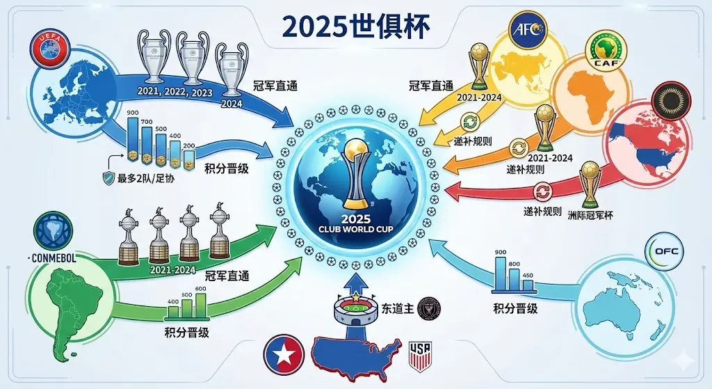 世俱杯 2025 参赛球队怎么确定？32 支球队名额分配与晋级规则全解析