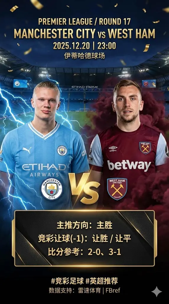 【英超前瞻】曼城 VS 西汉姆联：蓝月亮冲冠关键战，铁锤帮能否顶住压力？