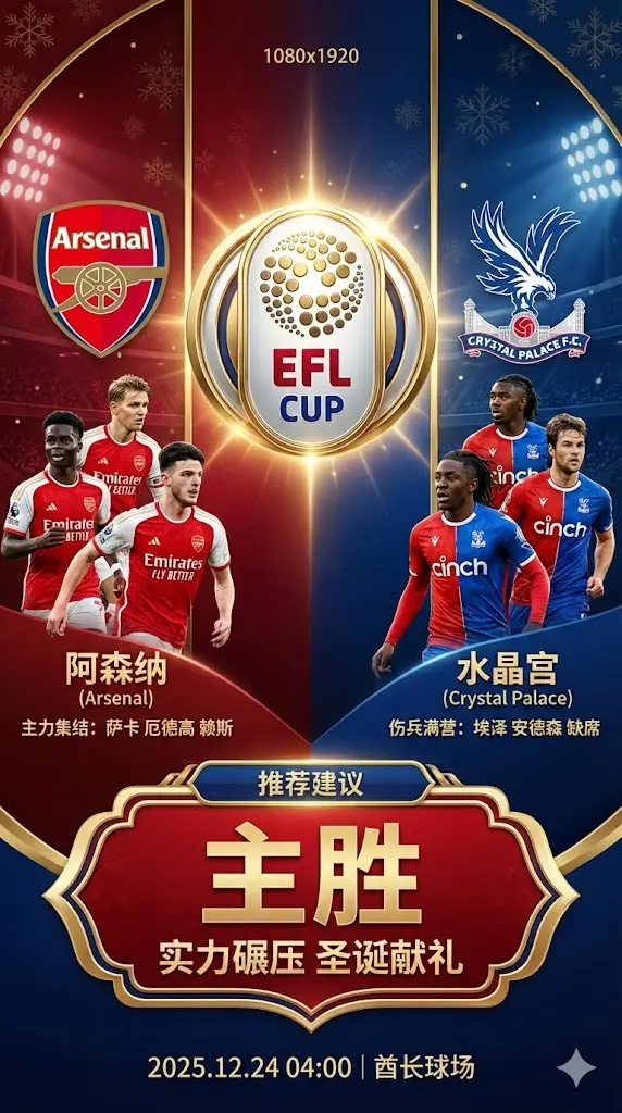英联杯前瞻 阿森纳VS水晶宫：圣诞前夕的单边碾压，枪手主场誓取三分