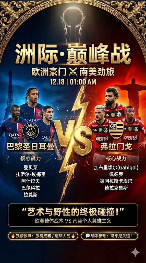 洲际杯巅峰对决：巴黎圣日耳曼VS弗拉门戈！桑巴狂热能否融化欧洲坚冰？