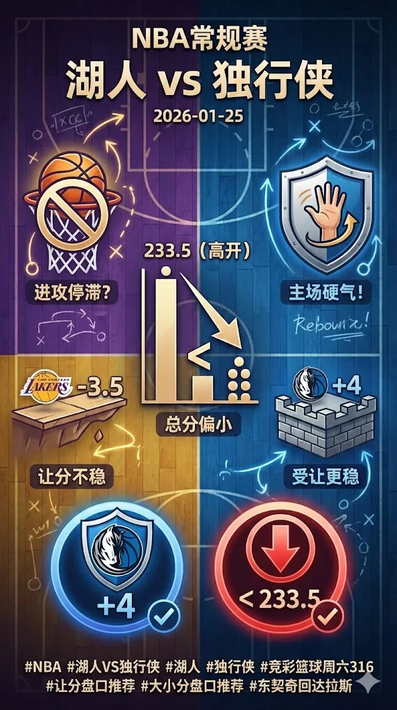 NBA常规赛 湖人 vs 独行侠 独行侠主场盘路更硬受让更稳，总分更像高开风控盘