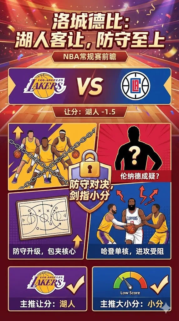 NBA常规赛 湖人 vs 快船 湖人客让仍被看高 伦纳德出战成疑防守对决更偏小分