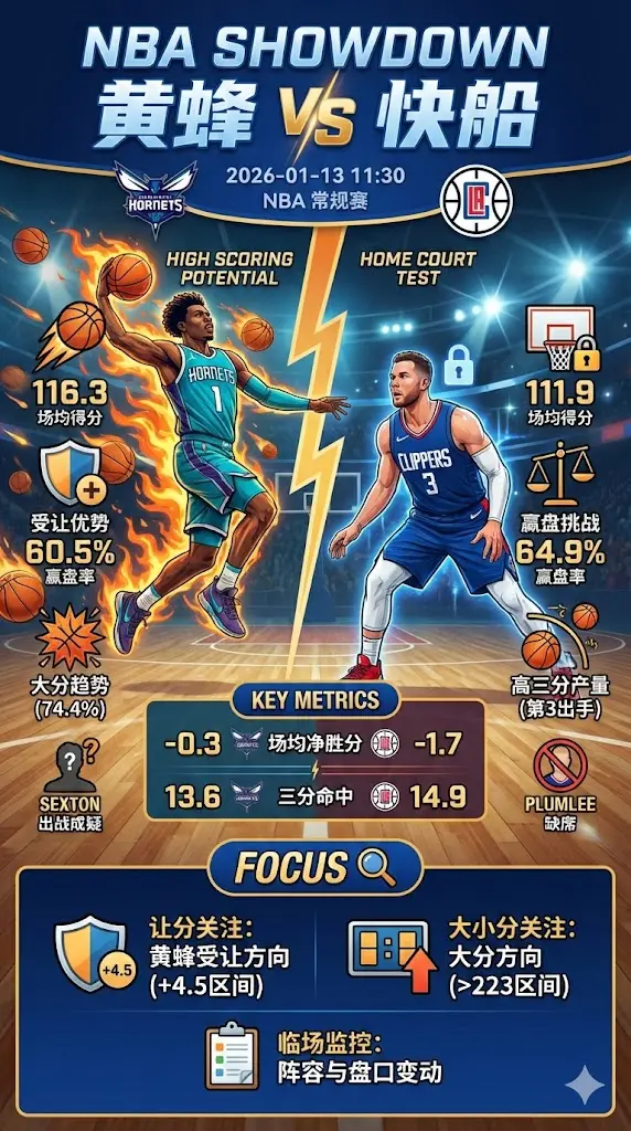 NBA常规赛 黄蜂VS快船 黄蜂火力上限极高但快船主场让分更考验防守下限
