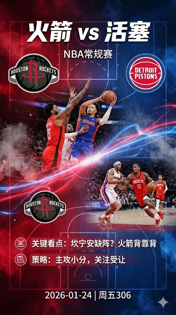 NBA常规赛 火箭 vs 活塞 活塞主场强势但核心出勤成变量 火箭受让更有性价比 小分更贴合数据