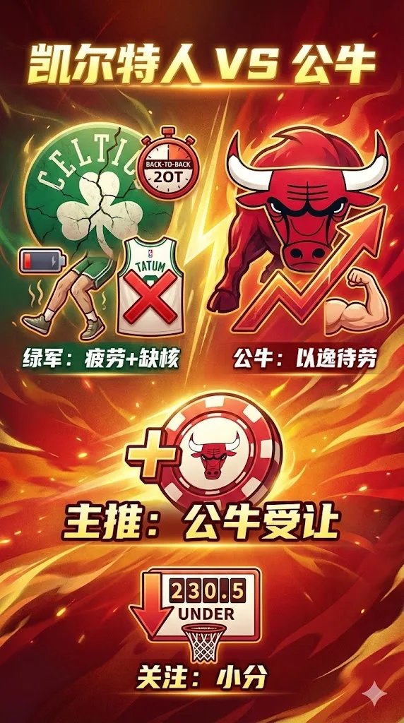 NBA常规赛 凯尔特人VS公牛 公牛受让叠加赛程伤停更有交易价值