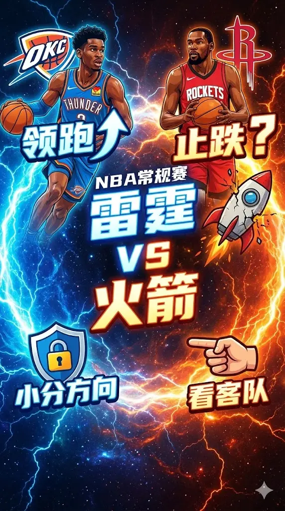 NBA常规赛 雷霆VS火箭 雷霆净胜分领跑但盘口回落 让分仍看客队方向
