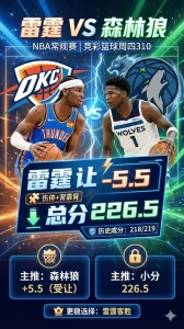 NBA常规赛 雷霆 vs 森林狼 盘口强挺雷霆但伤停与背靠背让分更敏感 小分更符合对位底色