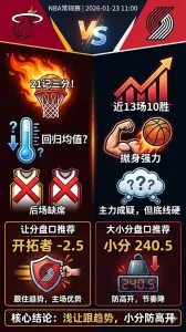 NBA常规赛 热火 vs 开拓者 开拓者近13场10胜且让2.5分主场更值得跟