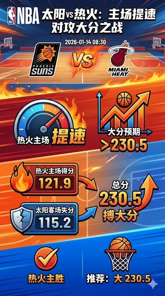 NBA常规赛 太阳 vs 热火 热火主场提速反弹预期强 总分更适合搏大分
