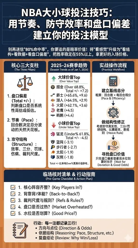 NBA大小球投注技巧：用节奏、防守效率和盘口偏差建立你的投注模型