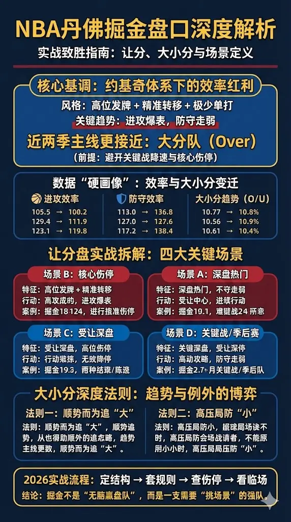 NBA丹佛掘金盘口深度解析：让分盘、大小分、客场价值与真实比赛案例库