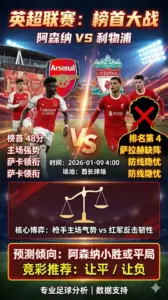 英超前瞻 阿森纳VS利物浦：榜首大战枪手主场强势，红军缺兵少将难全身而退