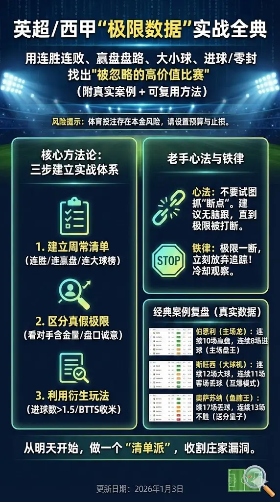 英超/西甲“极限数据”实战全典：32支球队的连胜/连败/盘路/大小球全复盘
