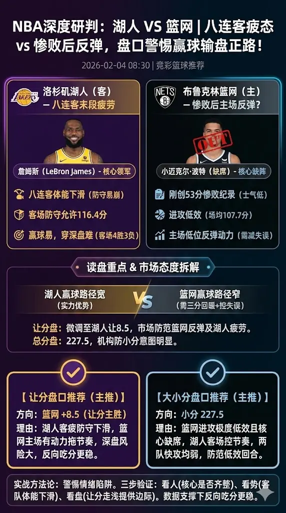 NBA常规赛 湖人 vs 篮网｜湖人八连客疲态篮网惨败反弹，盘口警惕湖人赢球输盘正路