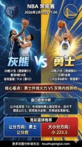NBA常规赛 灰熊 vs 勇士 勇士主场反弹灰熊重建伤停，盘口走深偏向勇士稳定吃分