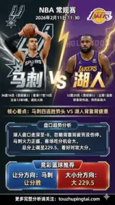 NBA常规赛 马刺 vs 湖人 马刺四连胜势头湖人背靠背疲惫，盘口走深但看好马刺客场吃分
