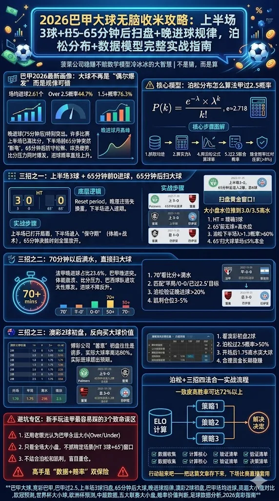 2026巴甲大球无脑收米攻略：上半场3球+65分钟后扫盘+晚进球规律，泊松分布+数据模型完整实战指南