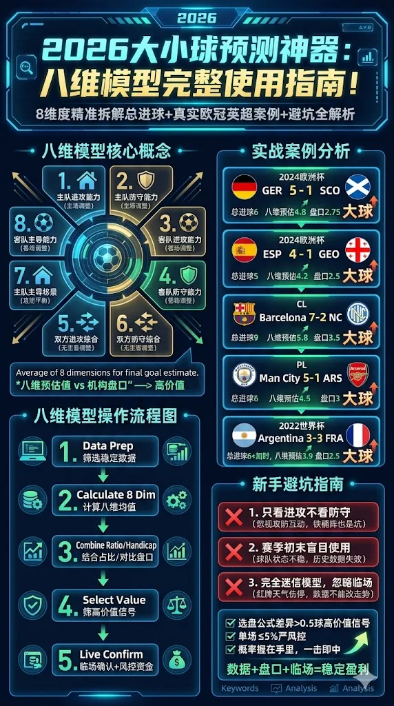 2026大小球预测神器：八维模型完整使用指南！8维度精准拆解总进球+真实欧冠英超案例+避坑全解析