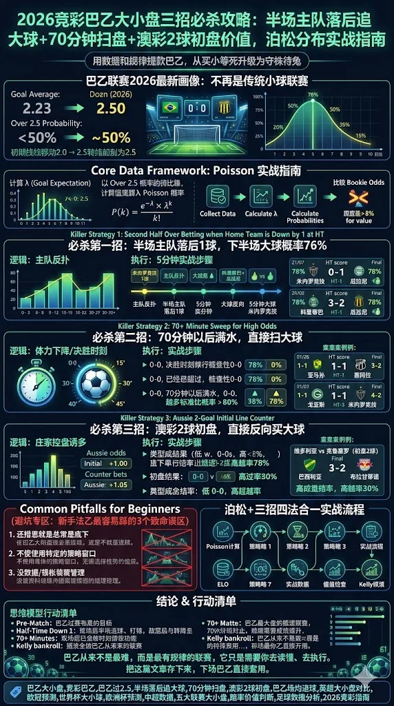 2026竞彩巴乙大小盘三招必杀攻略：半场主队落后追大球+70分钟扫盘+澳彩2球初盘价值，泊松分布实战指南
