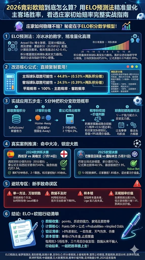 2026竞彩欧赔到底怎么算？用ELO预测法精准量化主客场胜率，看透庄家初始赔率完整实战指南