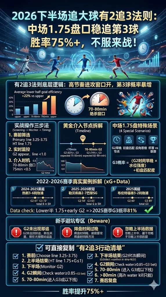 2026下半场追大球有2追3法则：中场1.75盘口稳追第3球，胜率75%+，不服来战！