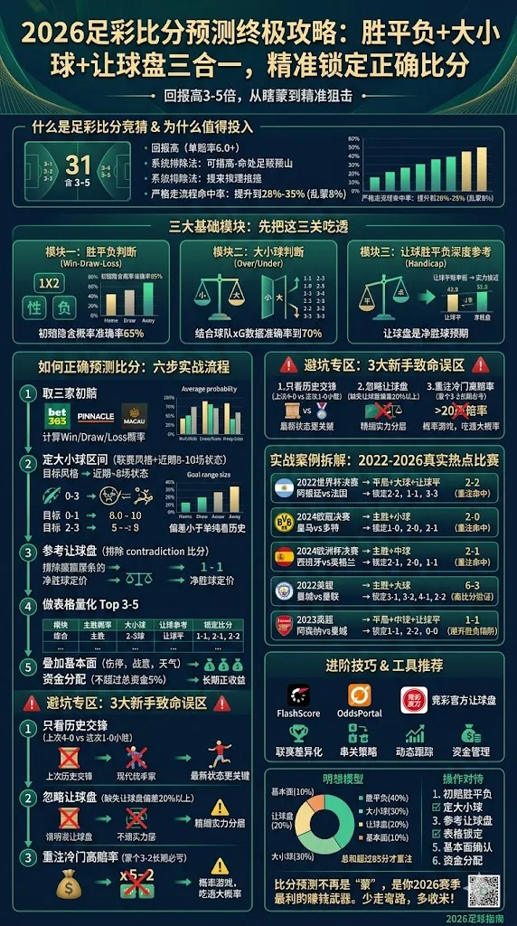 2026足彩比分预测终极攻略：胜平负+大小球+让球盘三合一，精准锁定正确比分