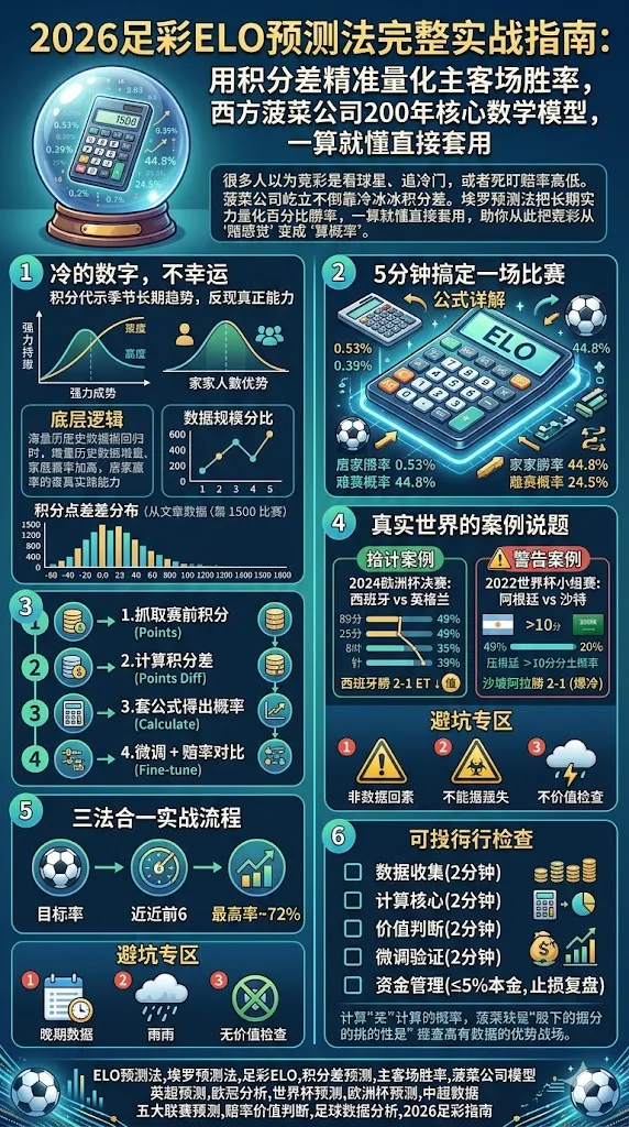 2026足彩ELO预测法完整实战指南：用积分差精准量化主客场胜率，西方菠菜公司200年核心数学模型，一算就懂直接套用