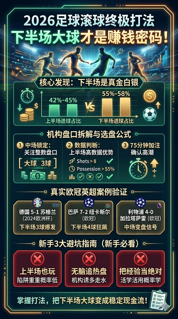 2026足球滚球终极打法：下半场大球才是赚钱密码！机构盘口拆解+真实欧冠英超案例+3大避坑指南