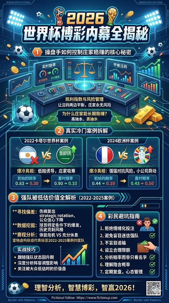 2026世界杯博彩内幕全揭秘：操盘手如何实时调赔率平衡注码、庄家永远稳赚（2022卡塔尔世界杯+2024欧洲杯真实冷门案例拆解+彩民避坑指南）