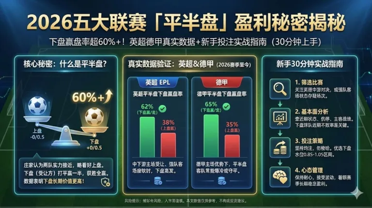 2026五大联赛平半盘秘密：下盘赢盘率仍高达60%+！英超德甲真实数据+投注实战指南